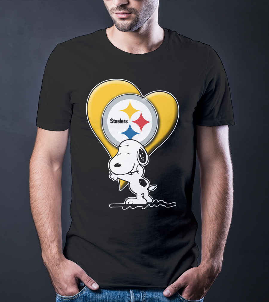 Snoopy Hugging Heart Steelers Logo Pittsburgh Steelers Fan Gear T-Shirt