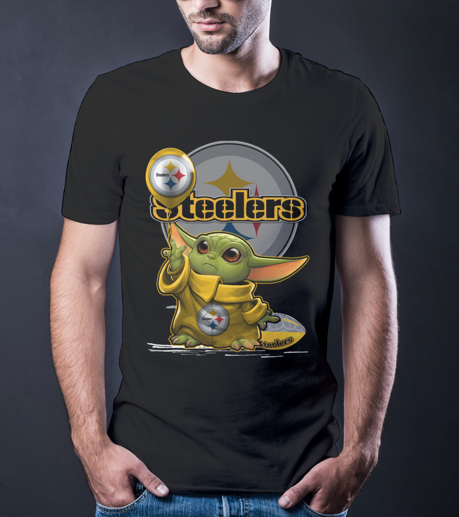 Steelers Baby Yoda Balancing Pittsburgh Football Sphere T-Shirt