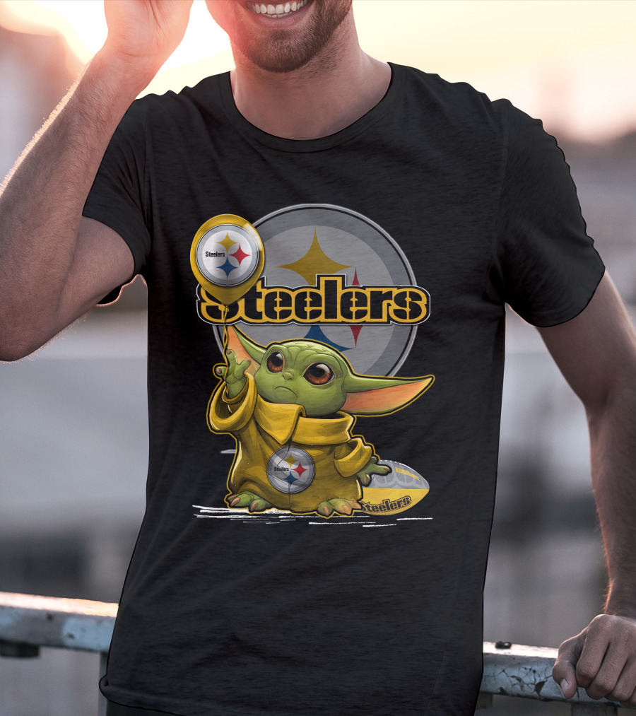 Steelers Baby Yoda Balancing Pittsburgh Football Sphere T-Shirt