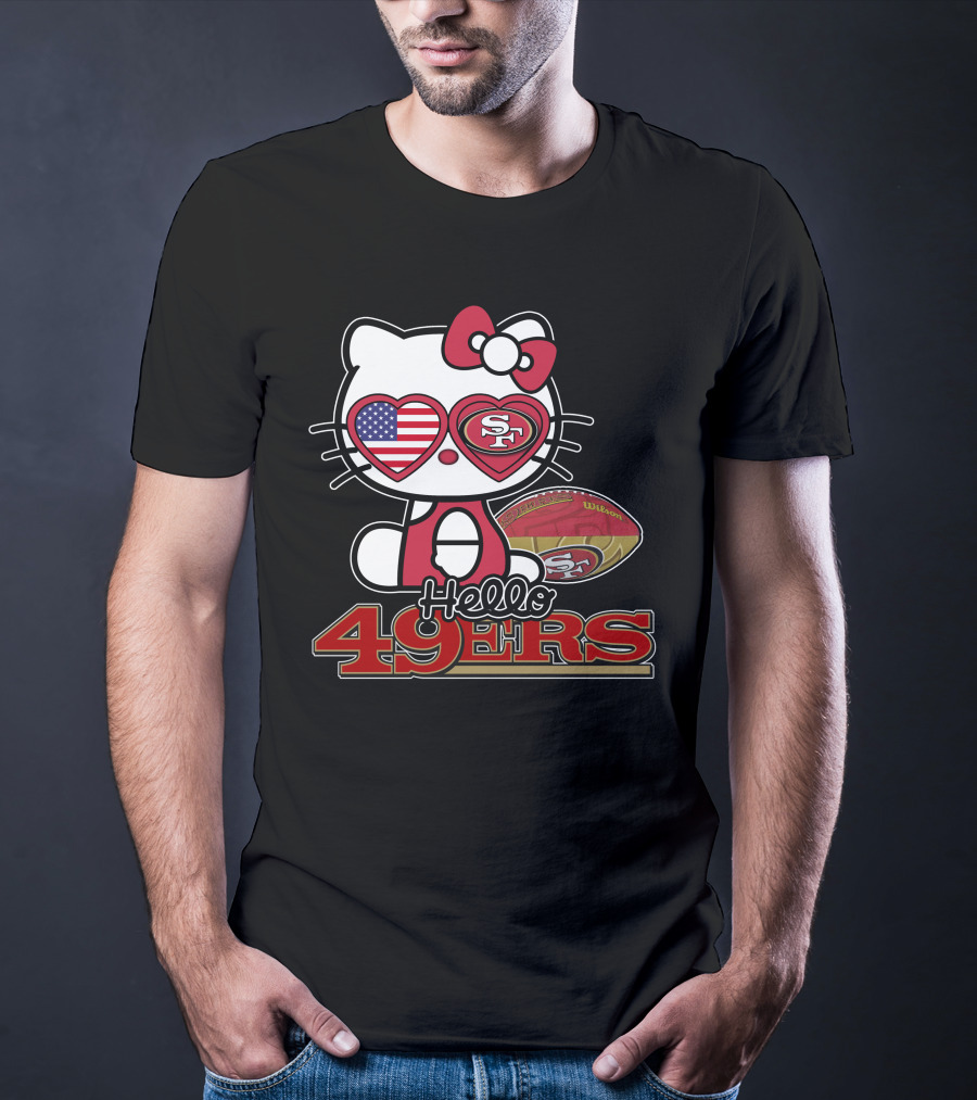 Hello Kitty San Francisco 49ers Football American Flag Hearts T-Shirt