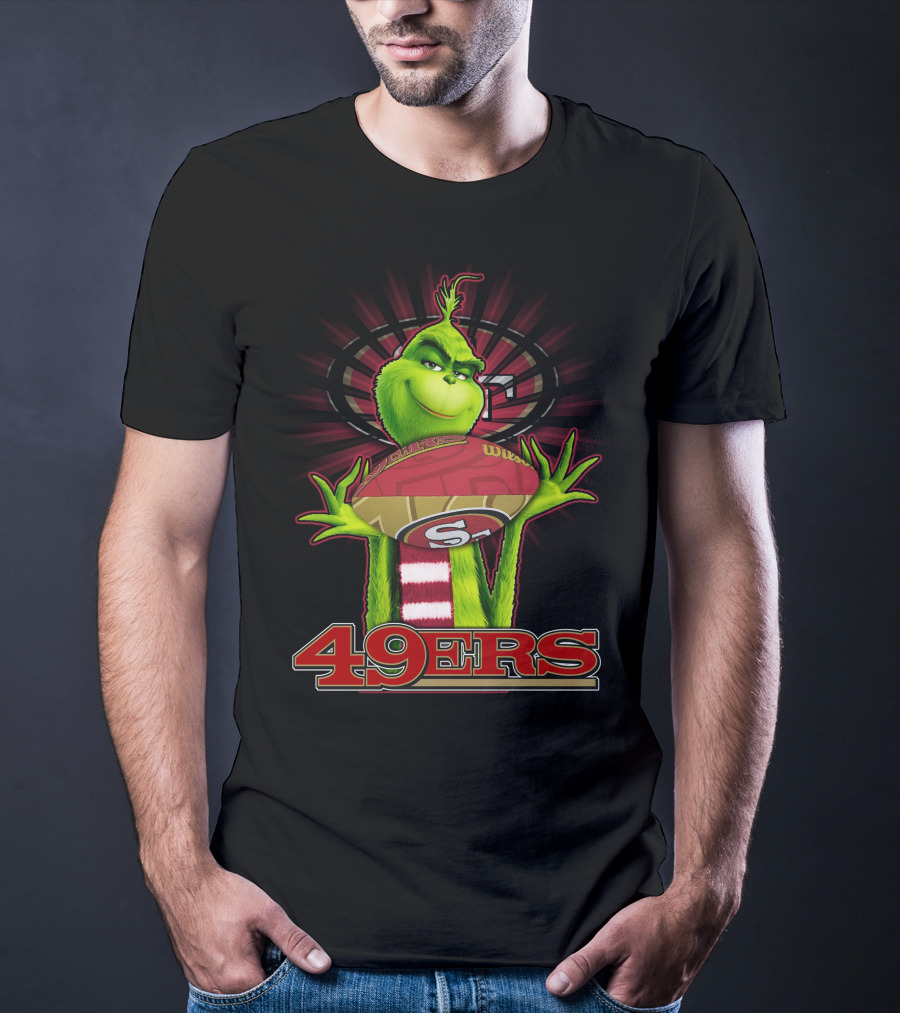 Grinch Holding Football San Francisco 49ers Logo 49ers T-Shirt
