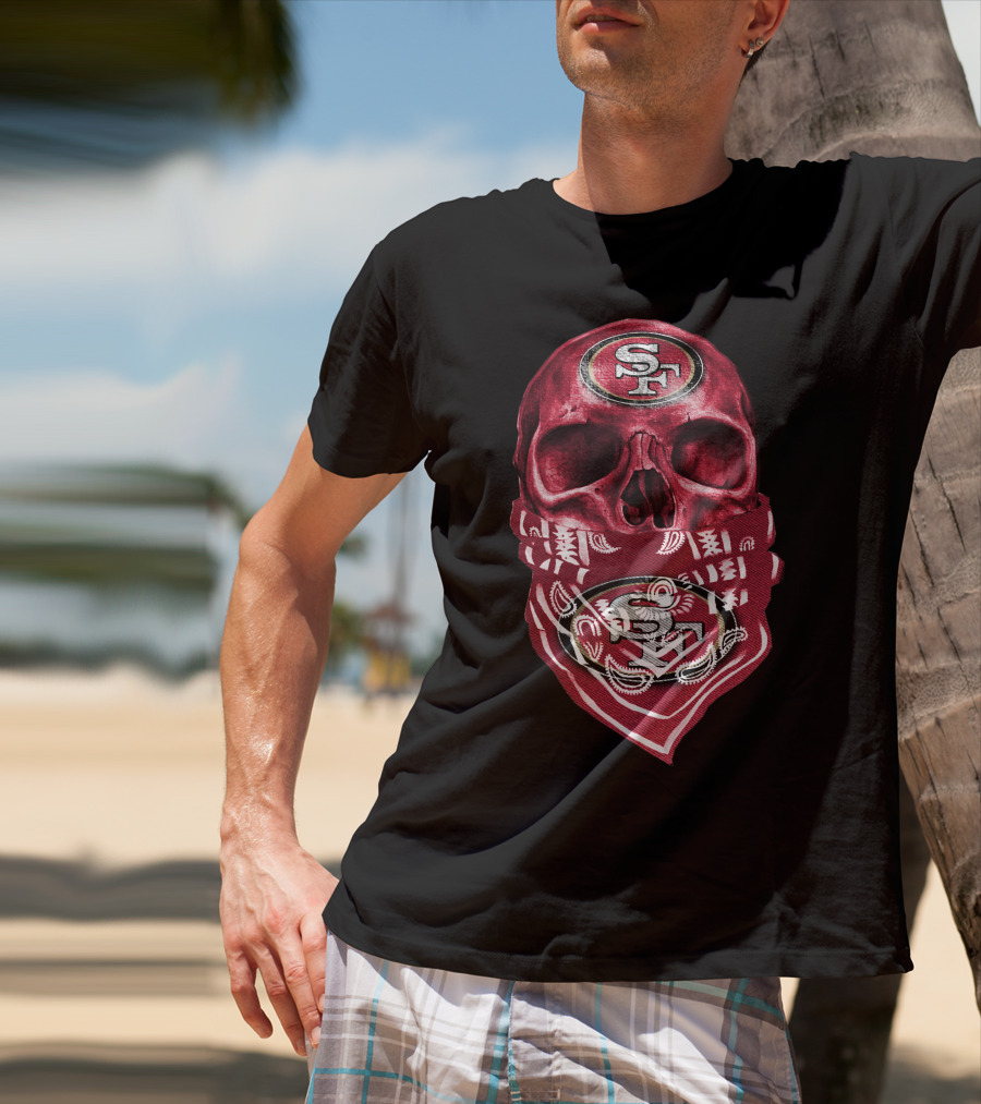 Skull V5 SF 49ers Bandana Emblem T-Shirt