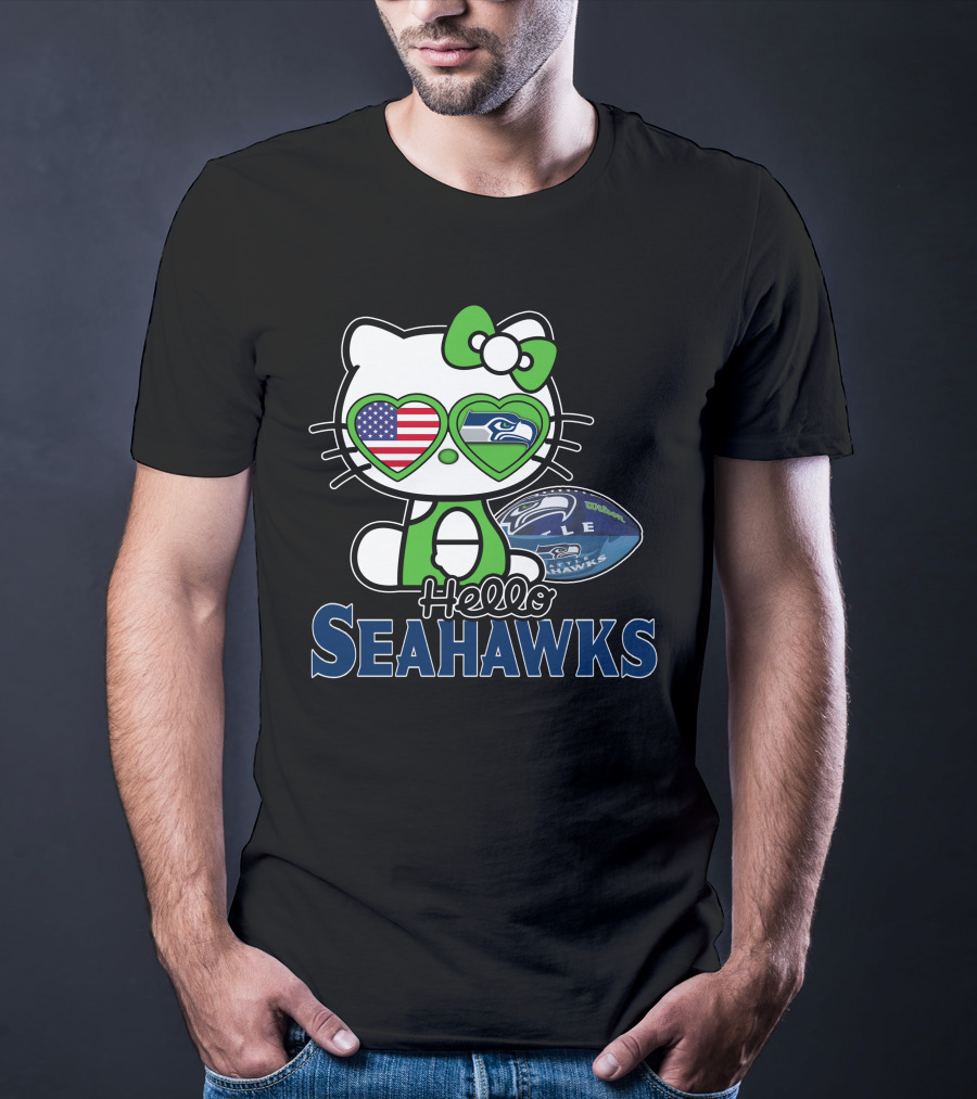 Hello Kitty Seahawks Football Fan USA Heart Glasses T-Shirt