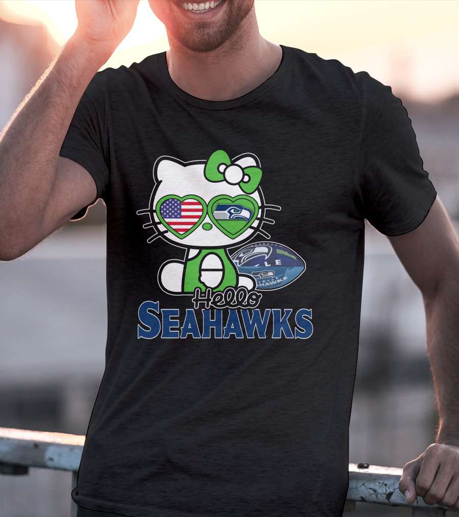 Hello Kitty Seahawks Football Fan USA Heart Glasses T-Shirt
