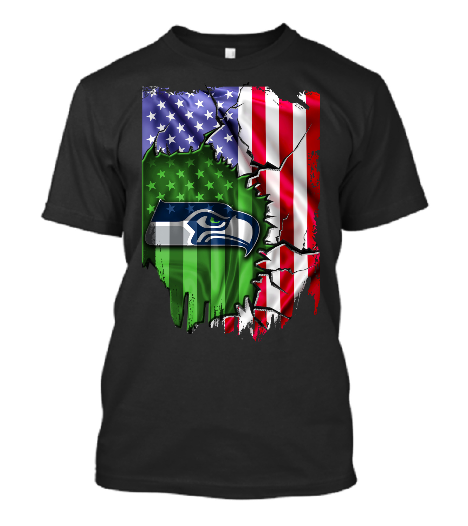 Seattle Seahawks American Flag Torn T-Shirt