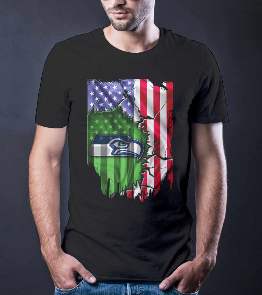 Seattle Seahawks American Flag Torn T-Shirt