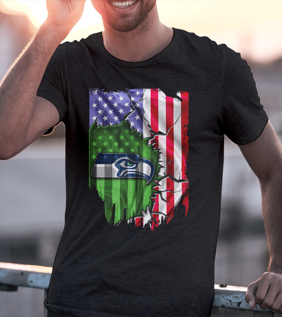 Seattle Seahawks American Flag Torn T-Shirt