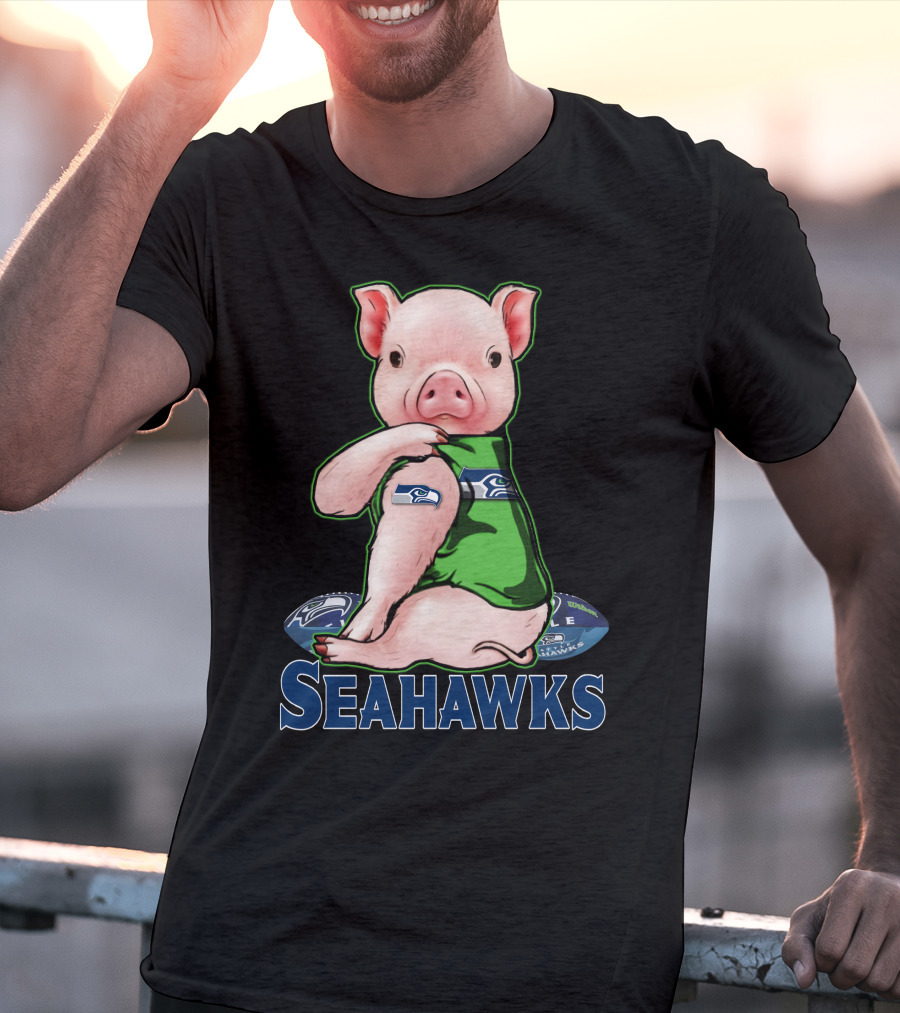 Pig Wearing Seattle Seahawks Jersey With Team T-Shirt