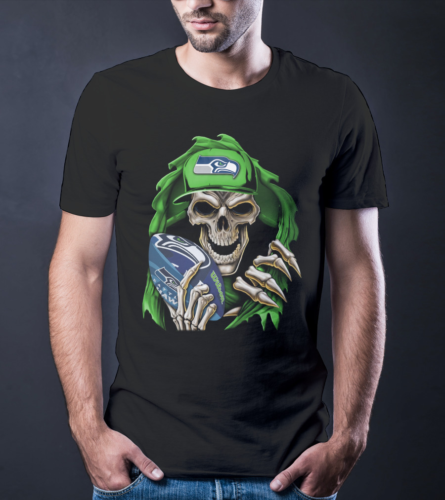 Skullbong Seattle Seahawks Football Skeleton T-Shirt