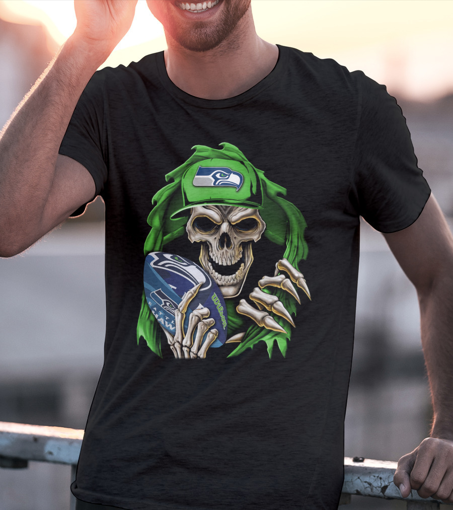Skullbong Seattle Seahawks Football Skeleton T-Shirt