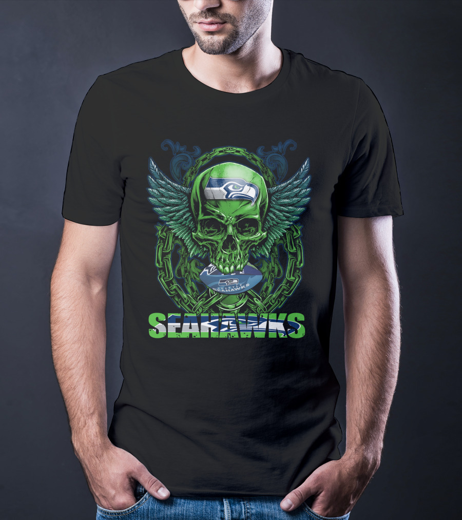 Seattle Seahawks Skull With Winged T-Shirt