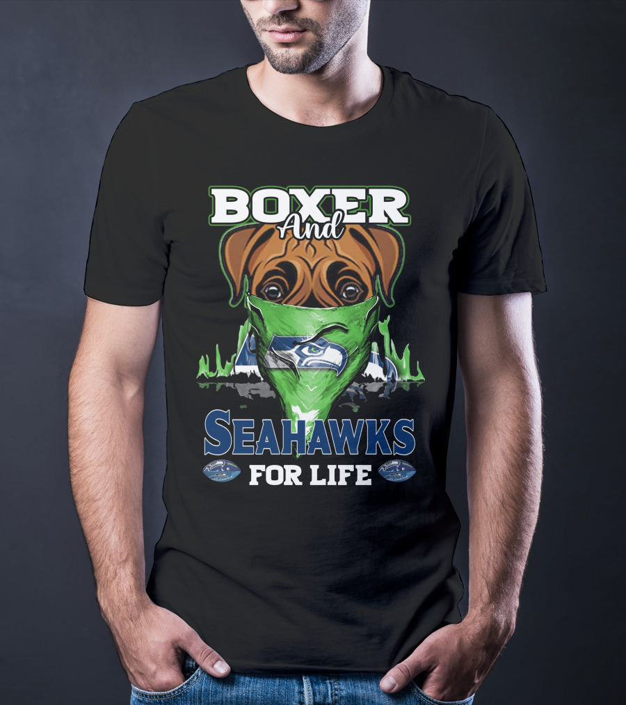 Boxer And Seahawks For Life Seahawks Mask Green Blue Dog Fan T-Shirt