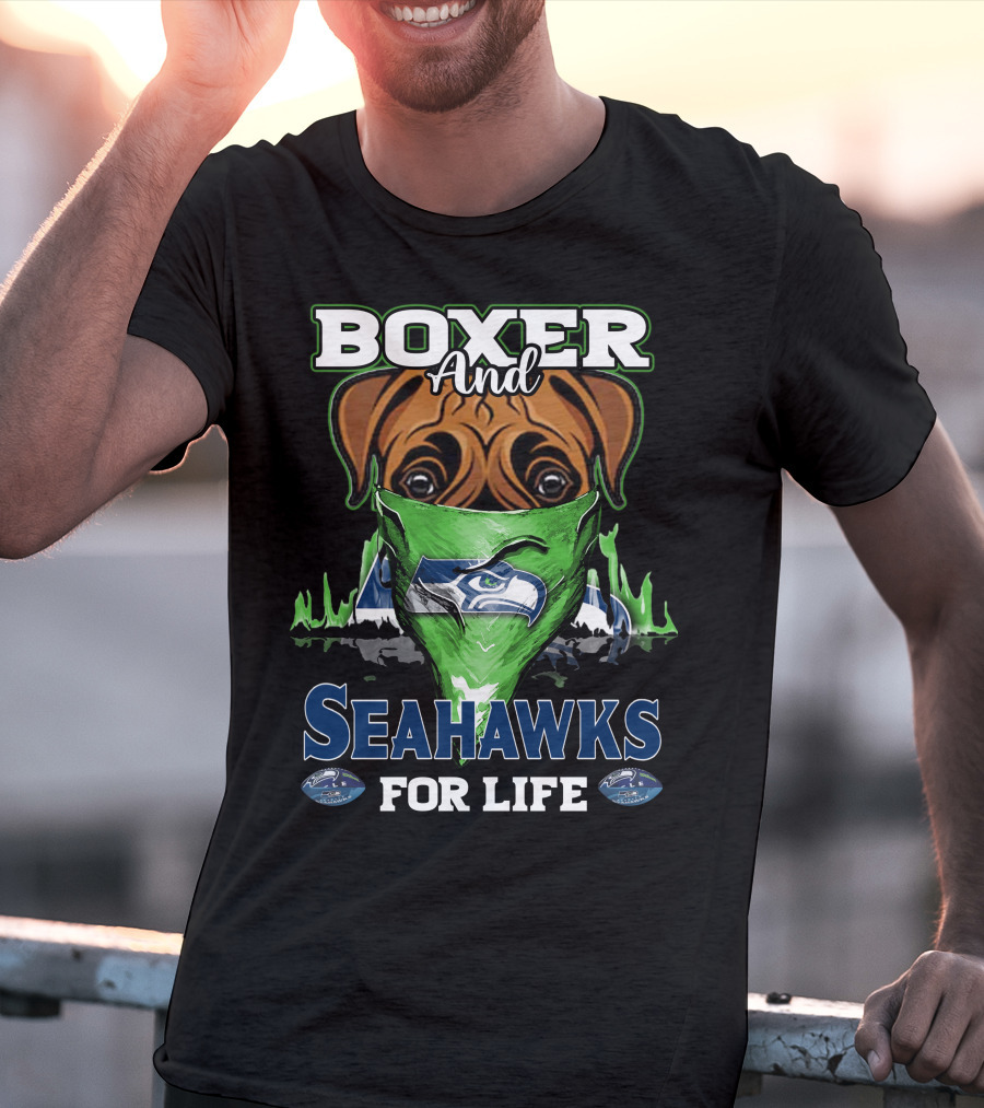 Boxer And Seahawks For Life Seahawks Mask Green Blue Dog Fan T-Shirt