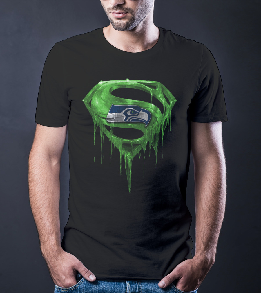 Superman Logo With Seattle Seahawks Emblem Spm T-Shirt
