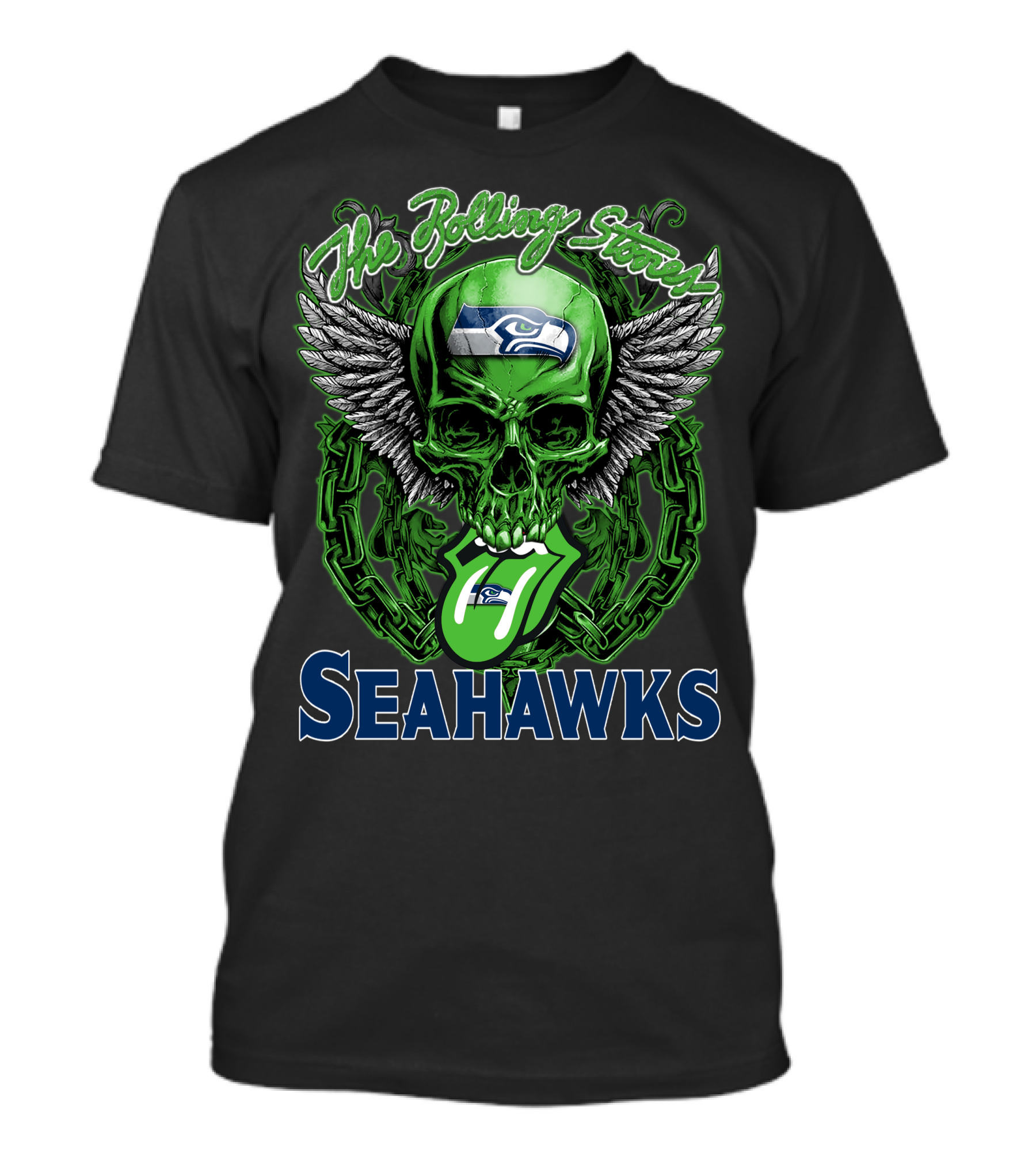 The Rolling Stones Seahawks Skull With Wings And Logos T-Shirt