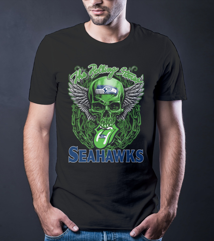 The Rolling Stones Seahawks Skull With Wings And Logos T-Shirt