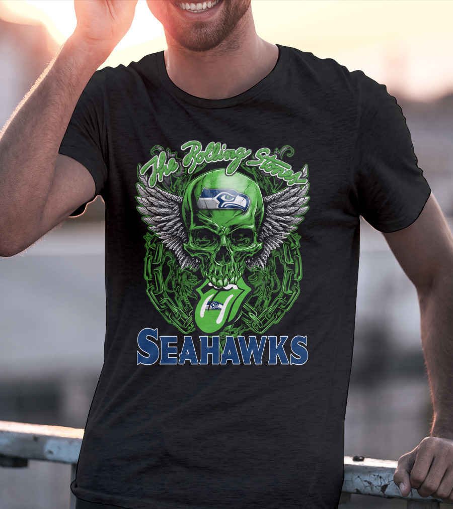The Rolling Stones Seahawks Skull With Wings And Logos T-Shirt