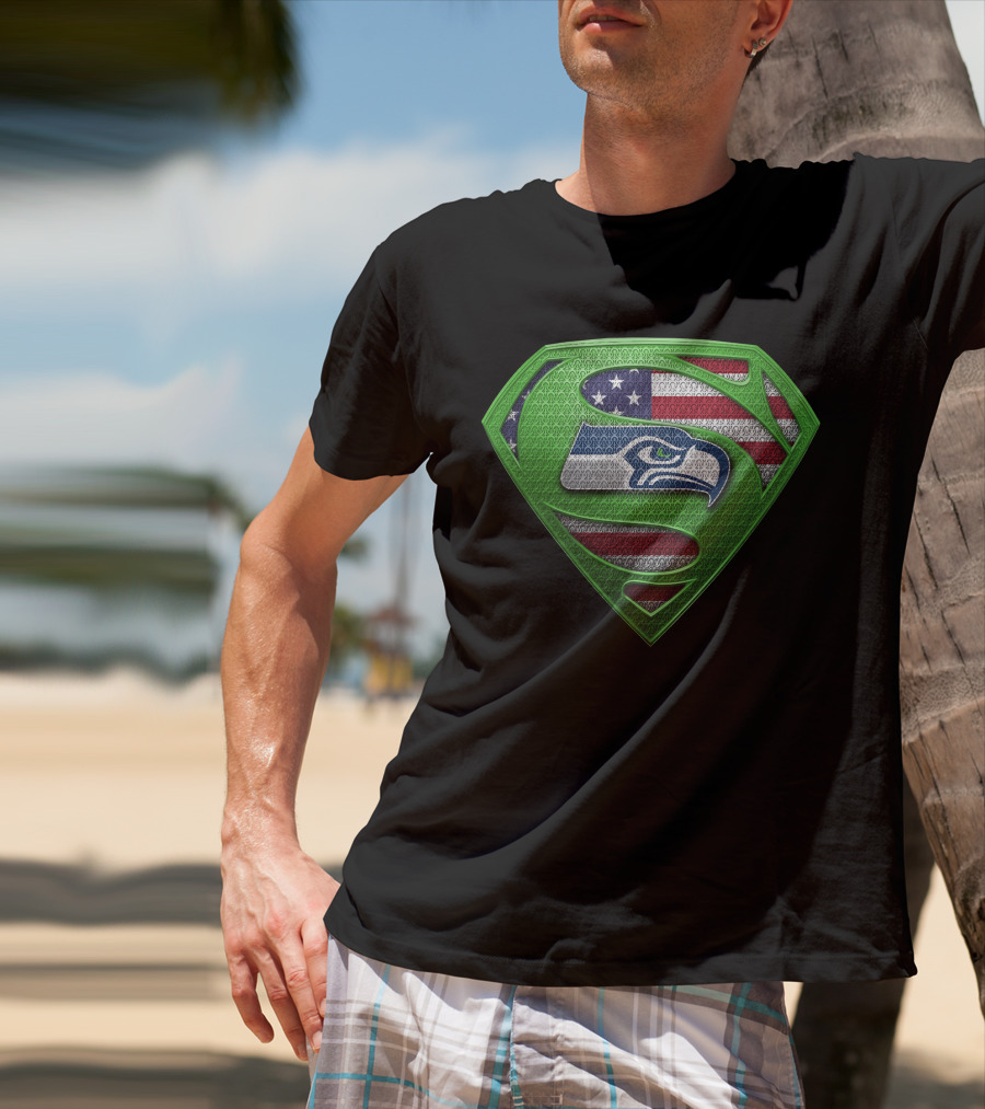 Seattle Seahawks American Flag Superhero T-Shirt