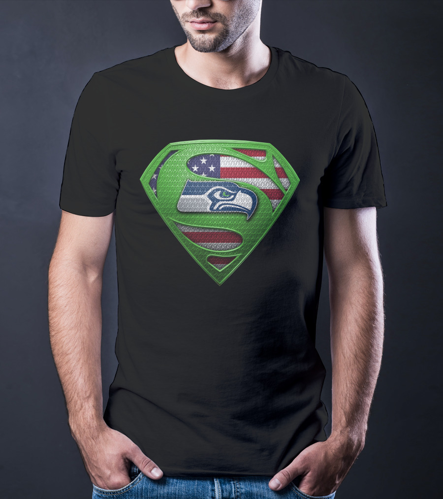 Seattle Seahawks American Flag Superhero T-Shirt