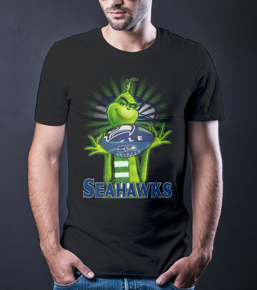 Grinch Holding Seattle Seahawks Football T-Shirt
