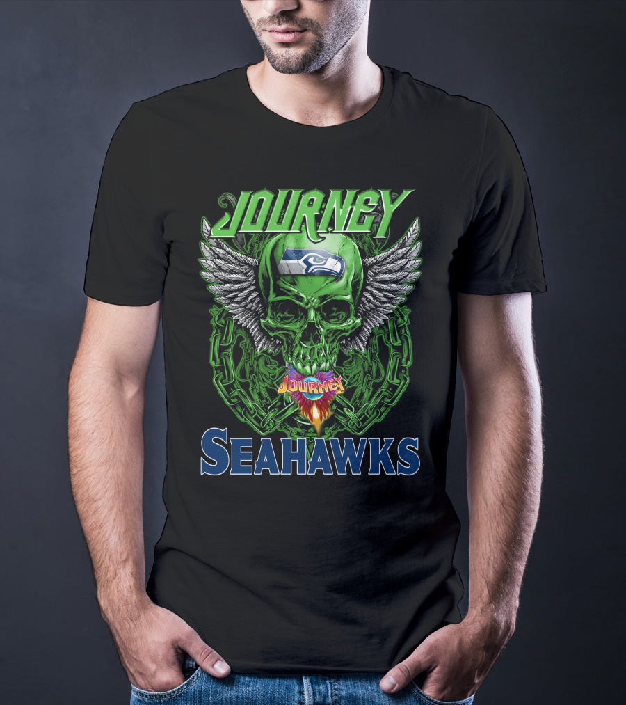 Journey Seattle Seahawks Skull With Wings And Chains T-Shirt