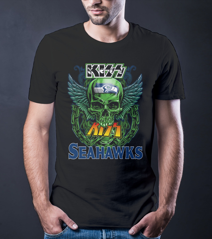 Kiss Seahawks Skull Logo Seattle Seahawks T-Shirt
