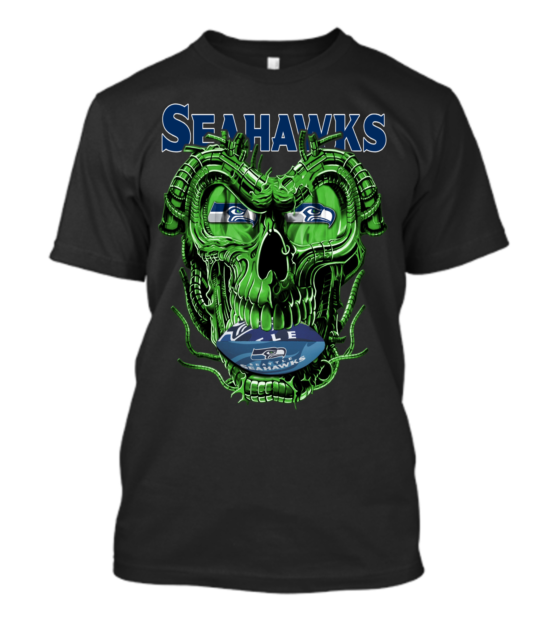 Dragonskull Seahawks Green Skull Design With Seattle Seahawks T-Shirt