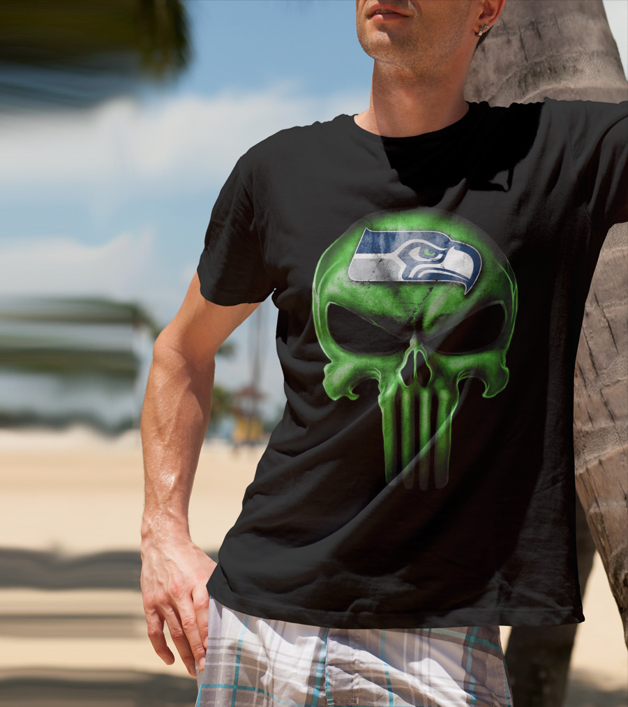 Skull V3 Seattle Seahawks Logo Green T-Shirt