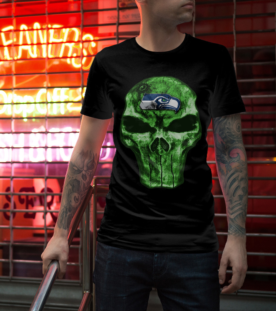 Seattle Seahawks Green Skull Design V4 T-Shirt