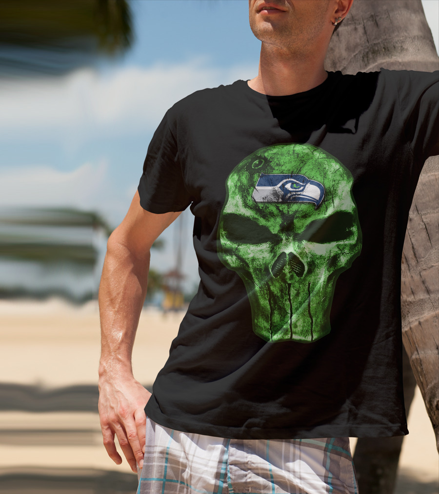 Seattle Seahawks Green Skull Design V4 T-Shirt