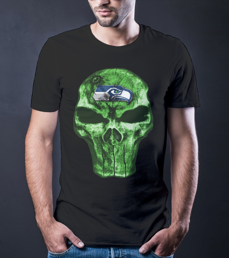Seattle Seahawks Green Skull Design V4 T-Shirt