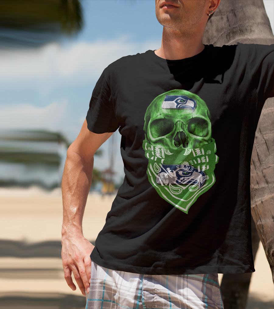Skull V5 Seattle Seahawks Logo Bandana T-Shirt