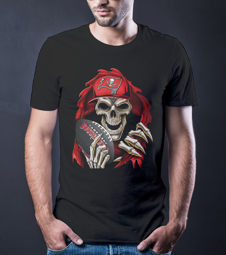 Skullbong Buccaneers Skeleton With Football And Red Cap T-Shirt