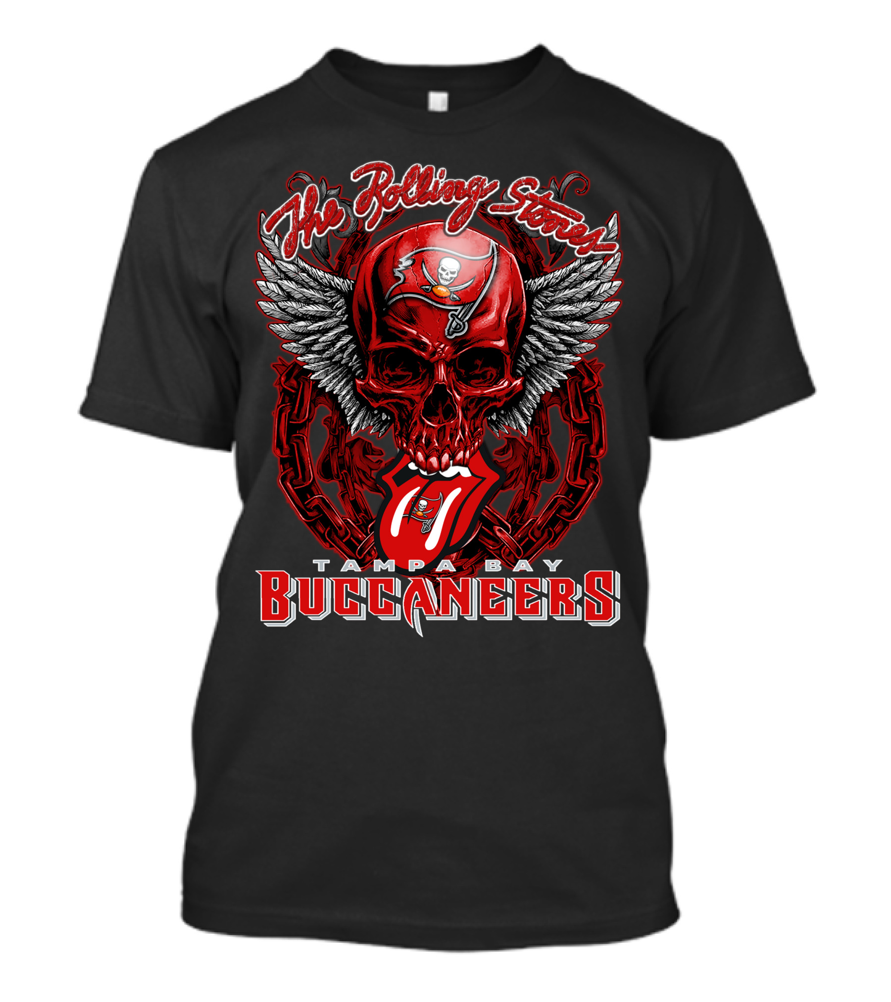 The Rolling Stones Tampa Bay Buccaneers Skull With Wings And Tongue T-Shirt