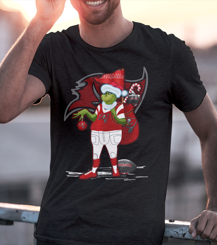 Grinchxmas Tampa Bay Buccaneers Santa Hat Football Holiday T-Shirt