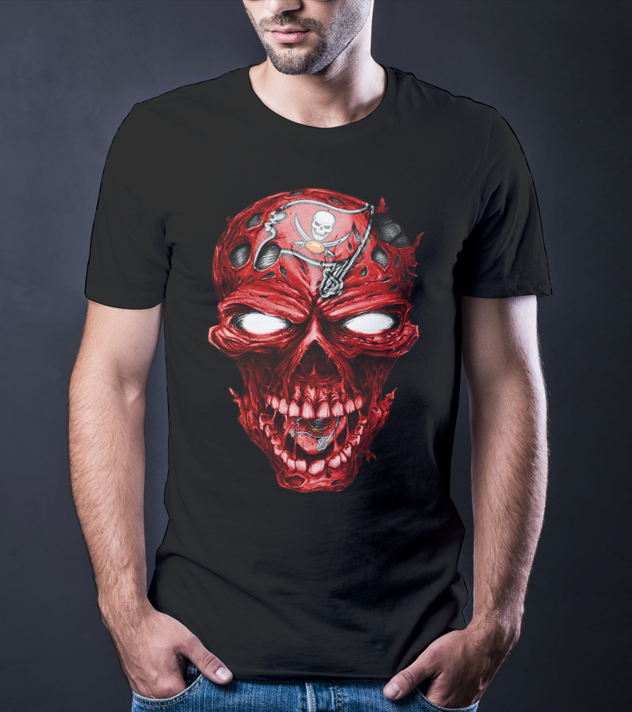 Skull V2 Tampa Bay Buccaneers Logo Red Skull T-Shirt