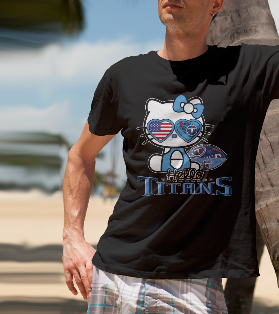 Hello Kitty Tennessee Titans Football American Flag T-Shirt