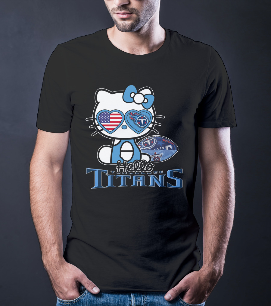 Hello Kitty Tennessee Titans Football American Flag T-Shirt