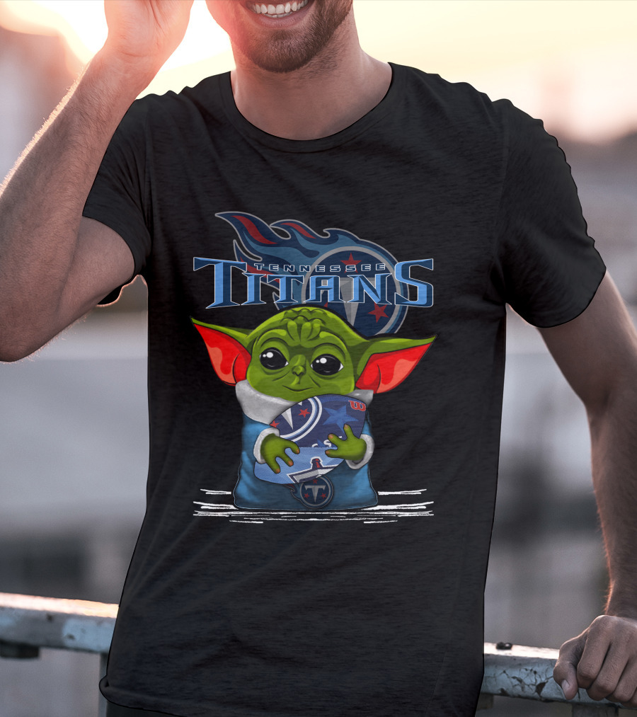 Yoda Holding Tennessee Titans Football Logo Emblem T-Shirt