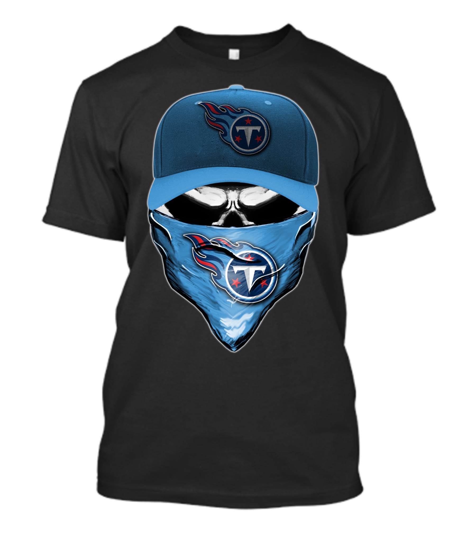 Skull V6 Tennessee Titans Logo Blue Hat And Bandana T-Shirt