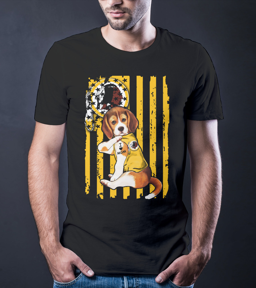 Beagle Washington Redskins I Love Mom Dog Tattoo Football Fan Stripes T-Shirt
