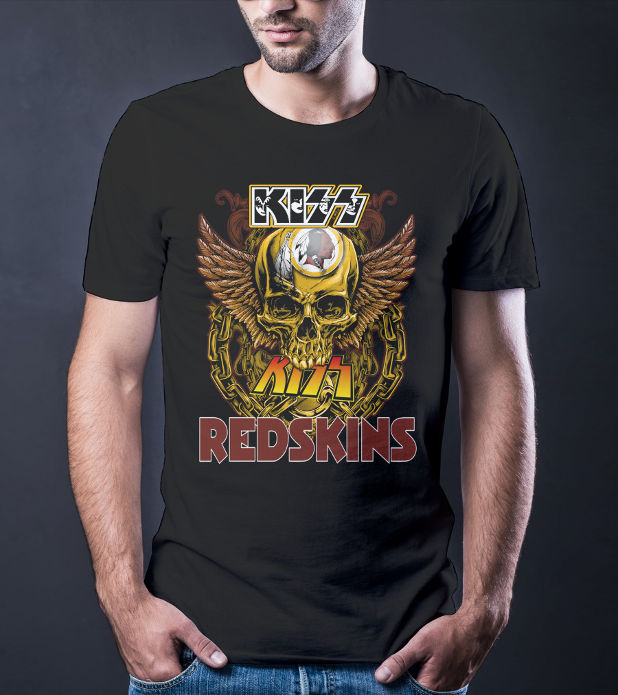 Kiss Redskins Skull Wings Chains Helmet T-Shirt
