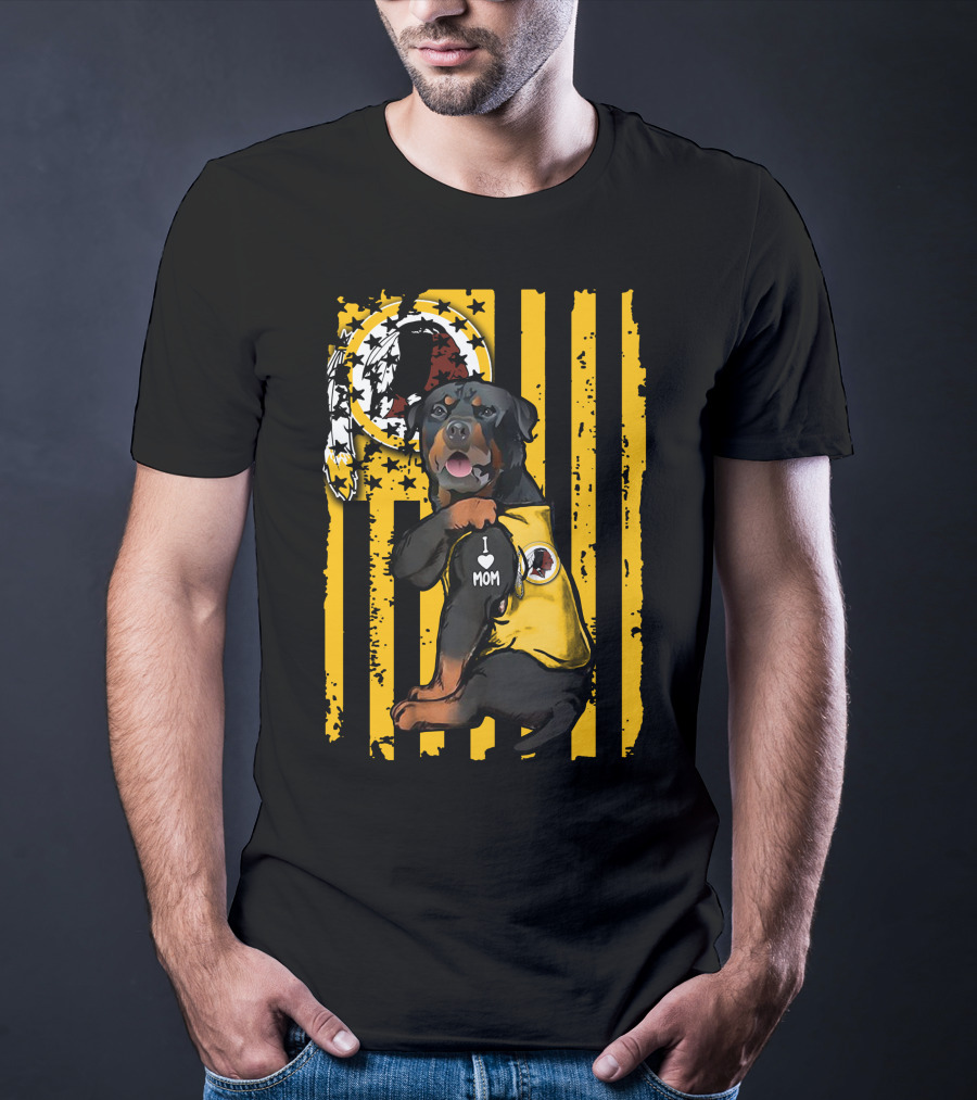 Rottweiler I Love Mom Washington Redskins Logo Stripes T-Shirt