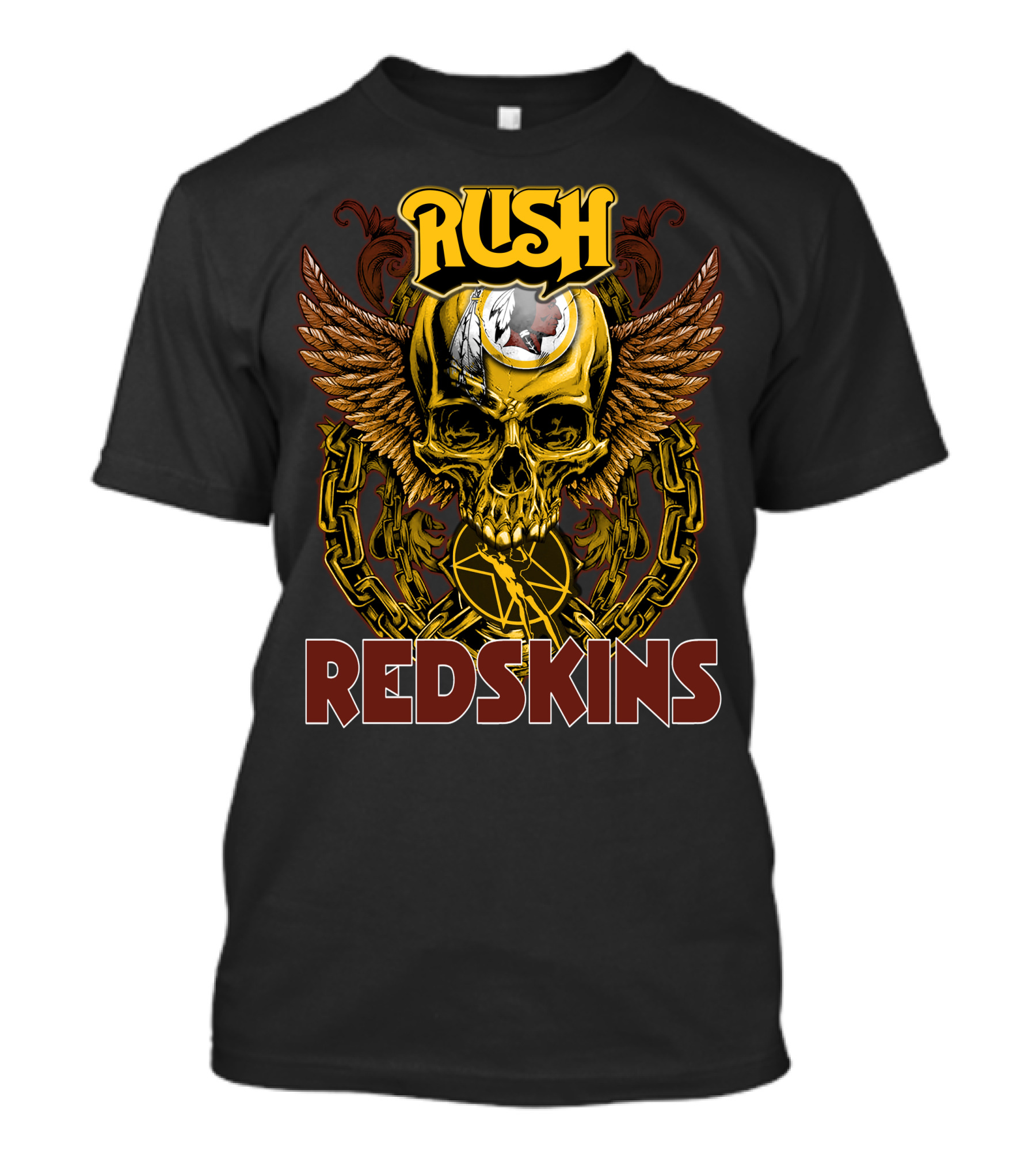 Rush Redskins Skull Wings Chains Dark T-Shirt