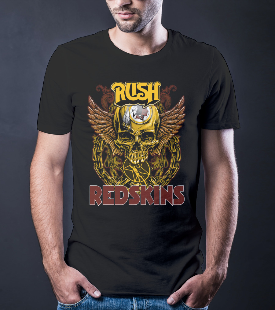 Rush Redskins Skull Wings Chains Dark T-Shirt