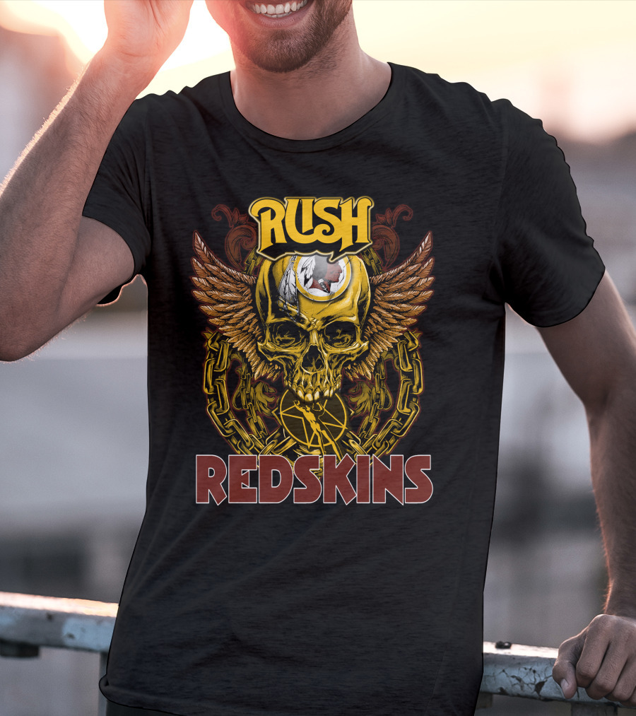 Rush Redskins Skull Wings Chains Dark T-Shirt
