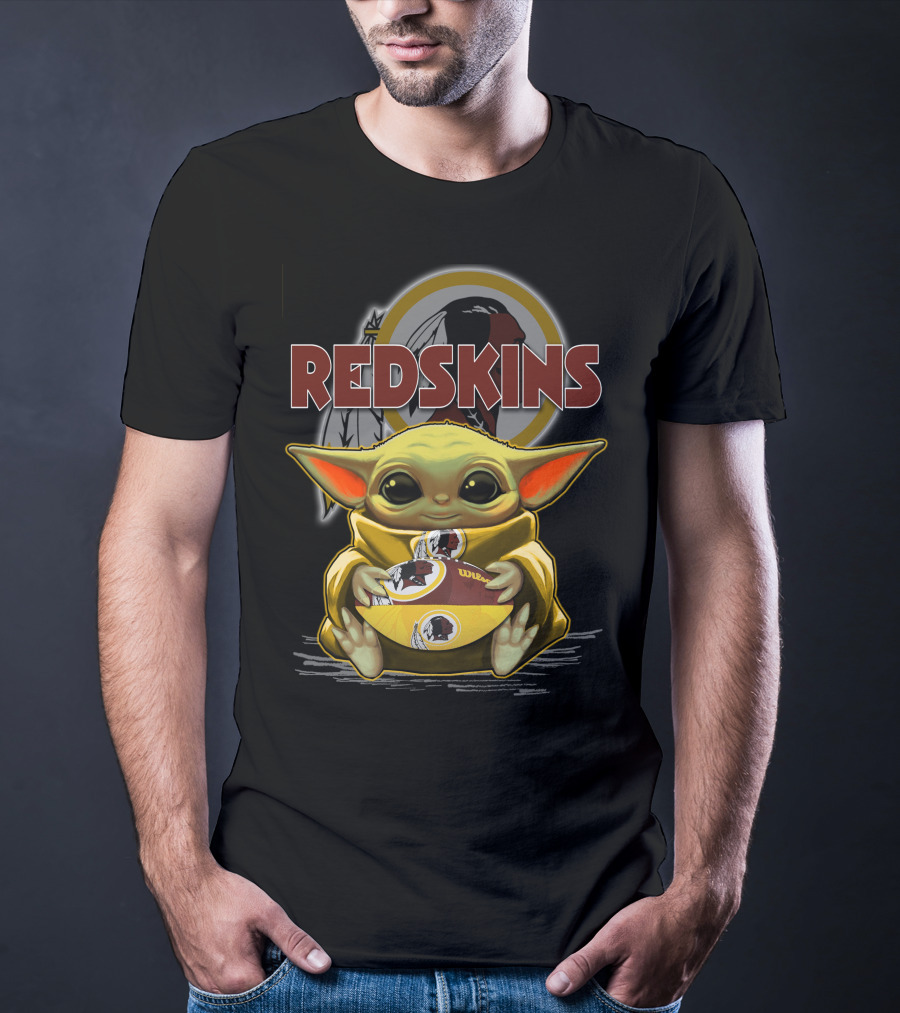 Yoda Redskins Football Baby Holding Team Logo Ball T-Shirt