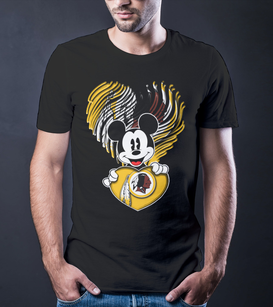 Mick V1 Washington Redskins Heart Motif With Feathers T-Shirt