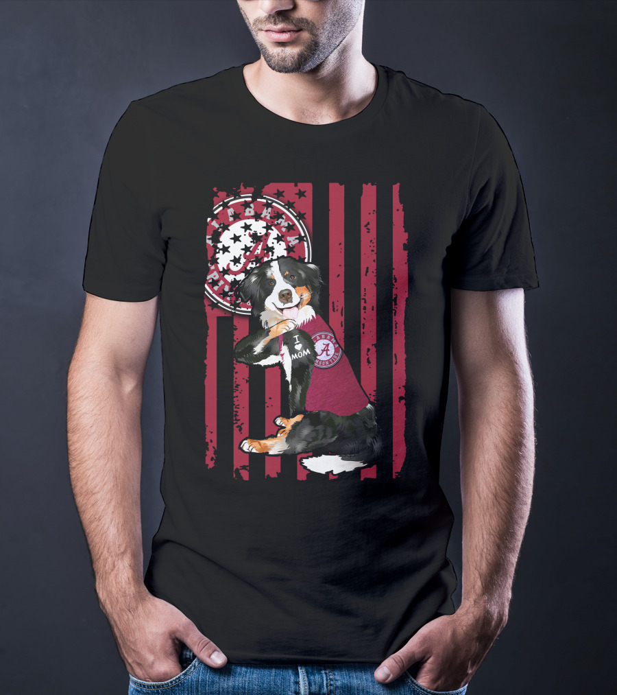 Border Collie Alabama Crimson Tide I Love Mom T-Shirt