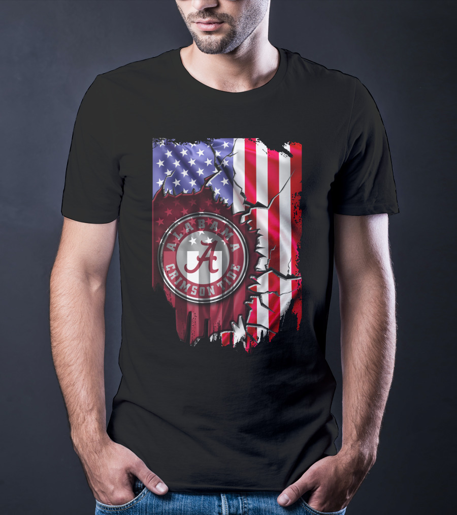 Alabama Crimson Tide American Flag V2 Stars And Stripes T-Shirt